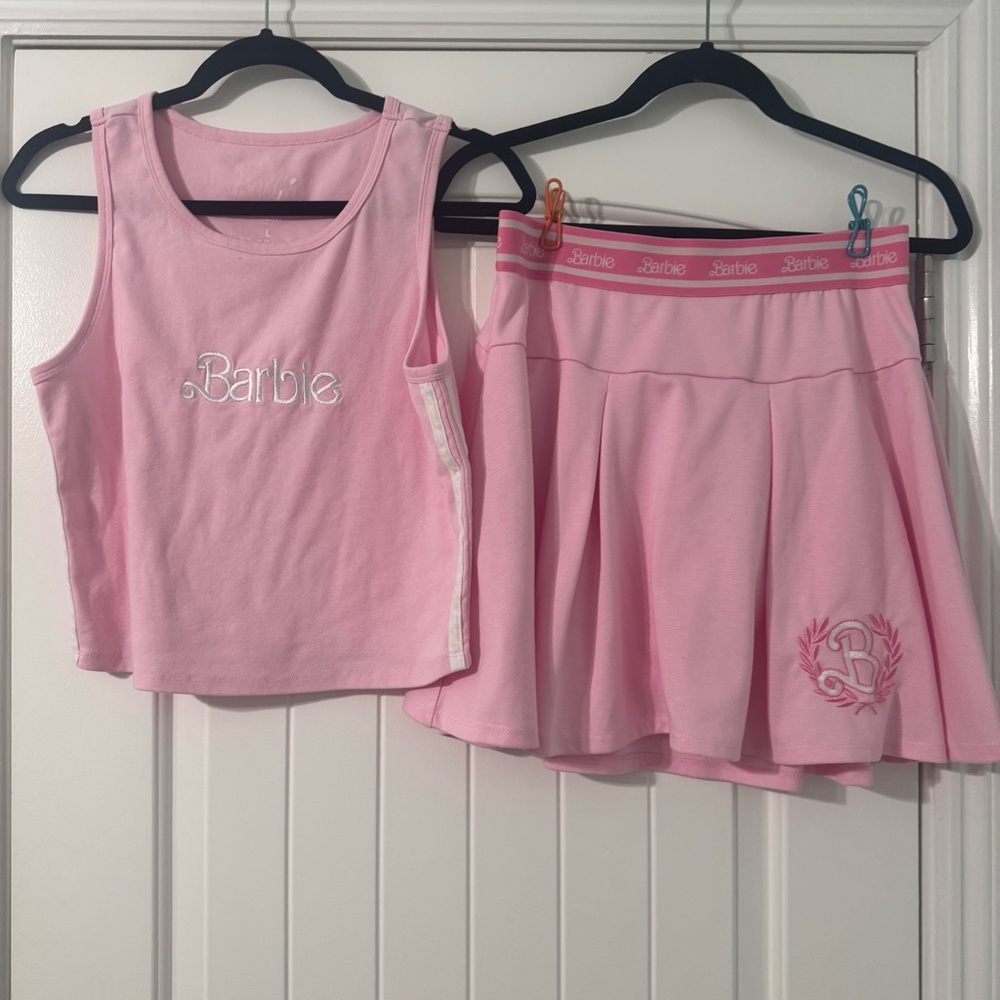 Pink Barbie Halloween Outfit Size Large Muscle Tank with Skort embroidered